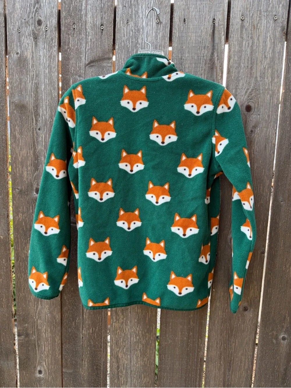 Boys 12 Gymboree Green Fleece 3/4 zip Pullover with Orange Fox Print